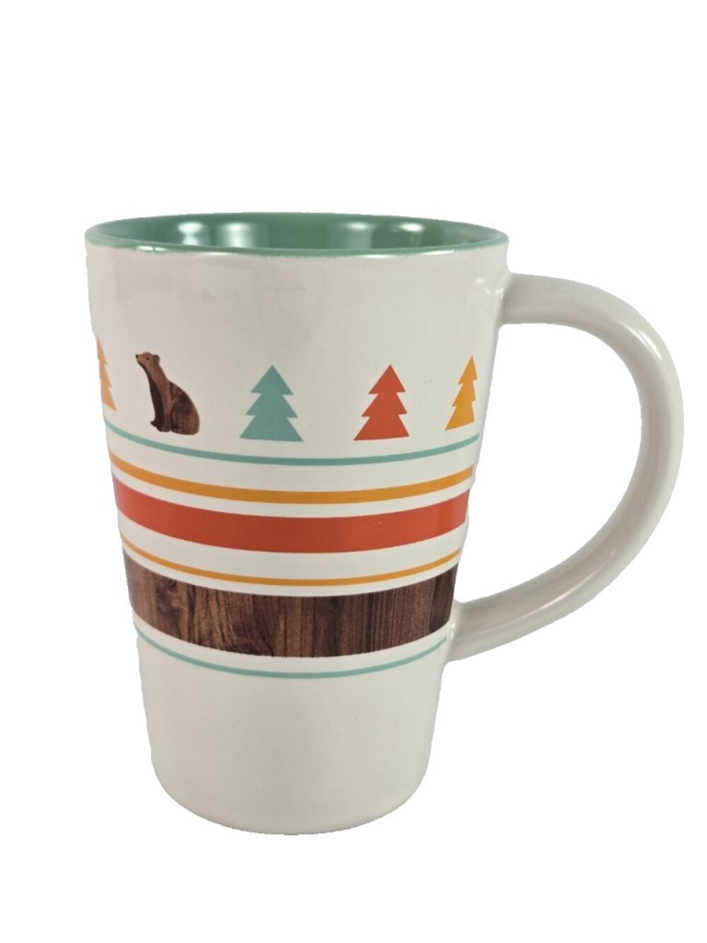 Davids Tea Perfect Tea Mug Coffee Rustic Forest Bear Cottage Orange Green Stripe